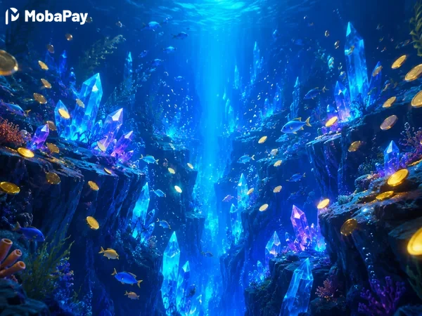 Fishing Disco shot 2 showing fish moving across the dark blue sea.